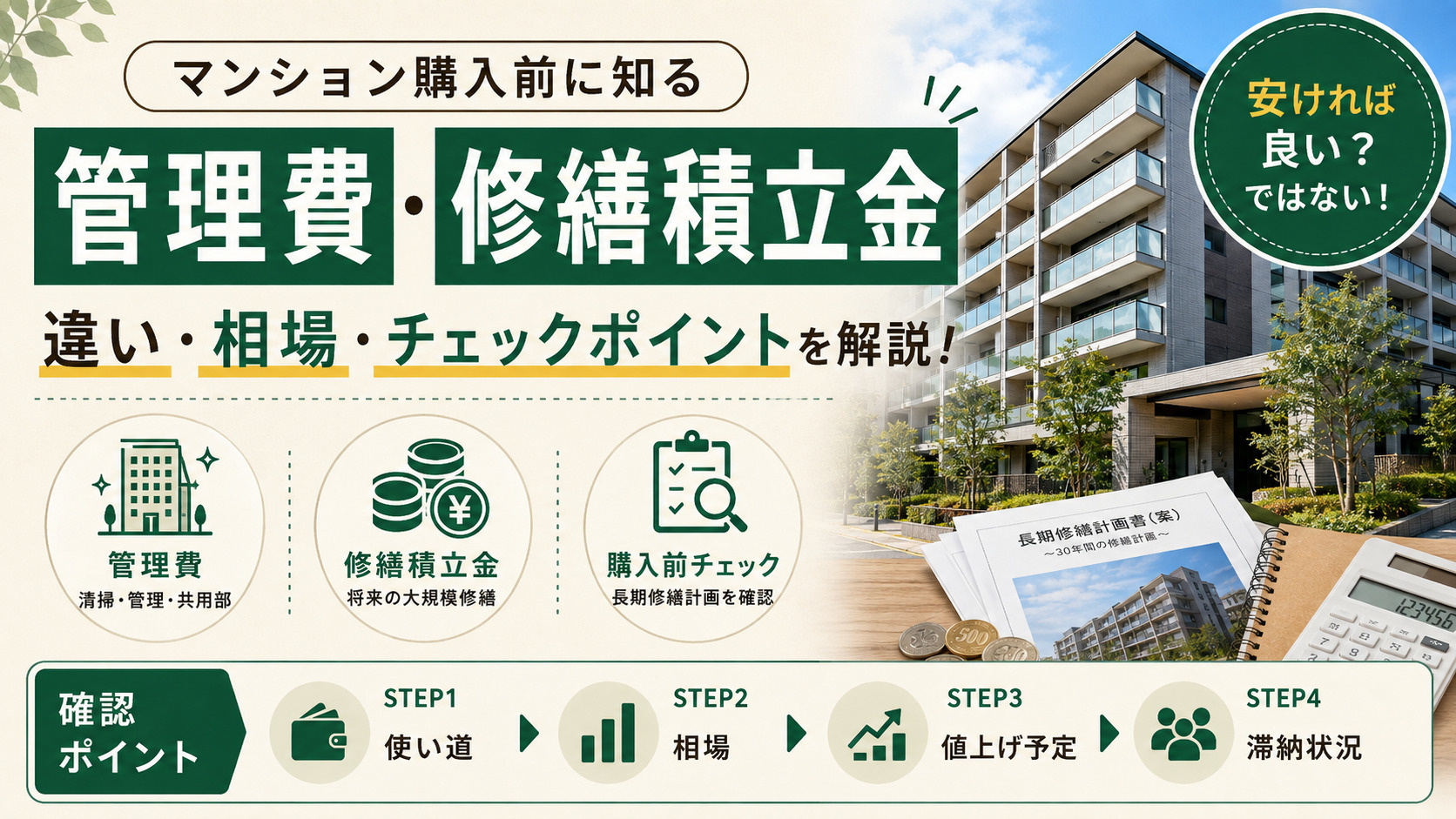 管理費・修繕積立金とは?マンション購入でかかる毎月の費用と使い道をわかりやすく解説の画像