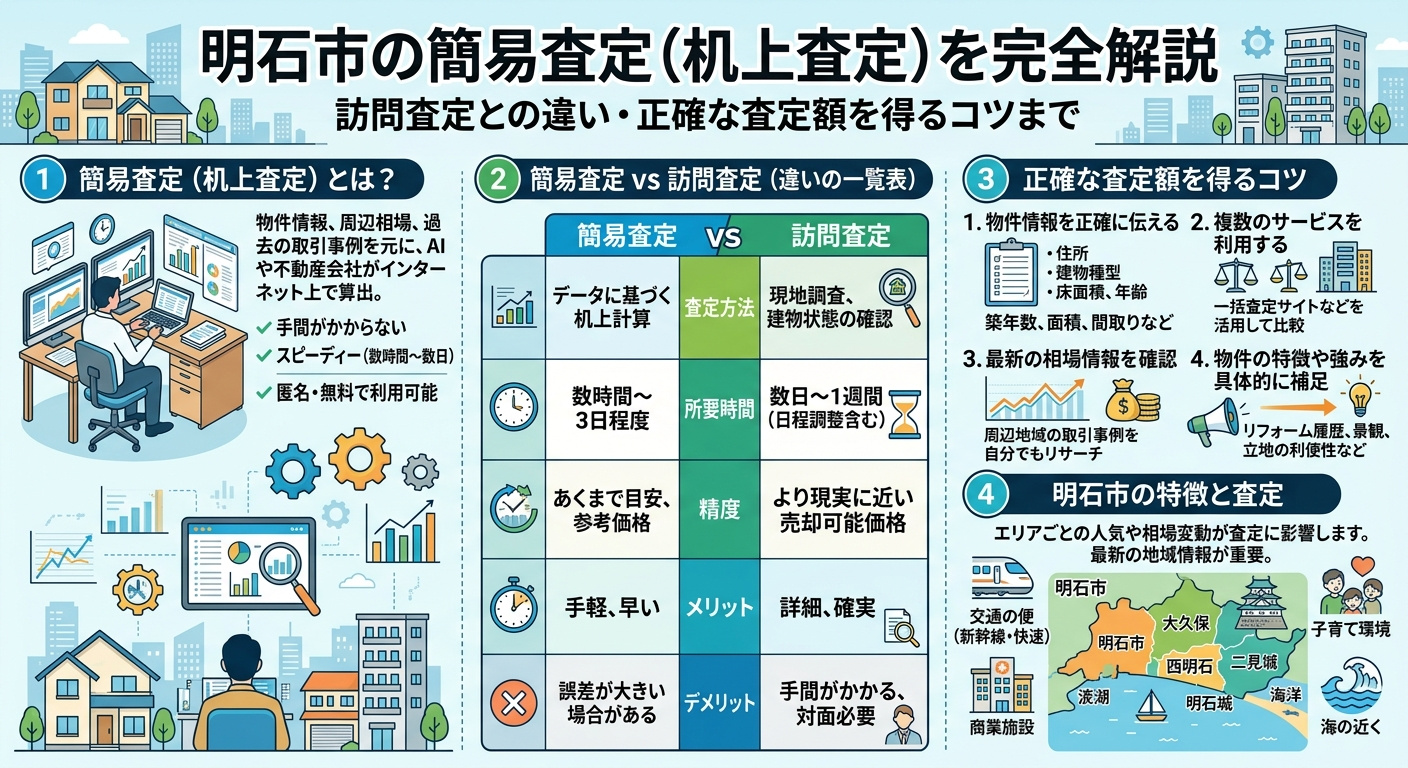 【明石市】不動産の簡易査定とは?机上査定との違い・精度・正確な査定額を得る方法を徹底解説の画像