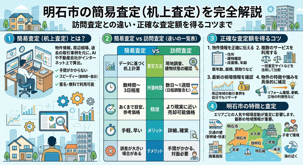 【明石市】不動産の簡易査定とは？机上査定との違い・精度・正確な査定額を得る方法を徹底解説の画像
