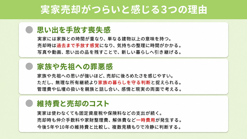 実家売却がつらいと感じる3つの理由