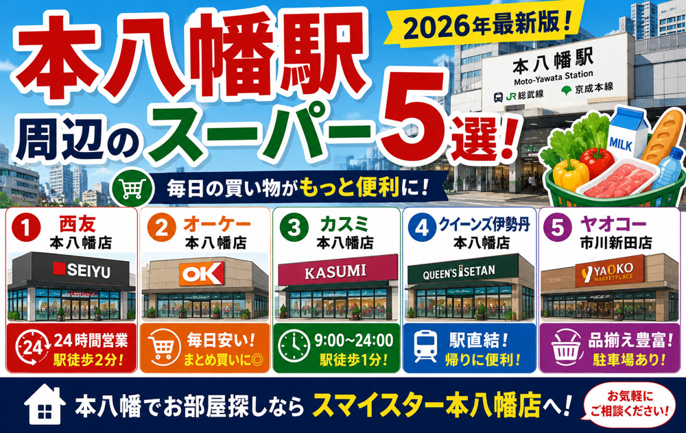 【2026年最新版】本八幡駅周辺でおすすめのスーパー5選！営業時間・買い物環境も紹介の画像