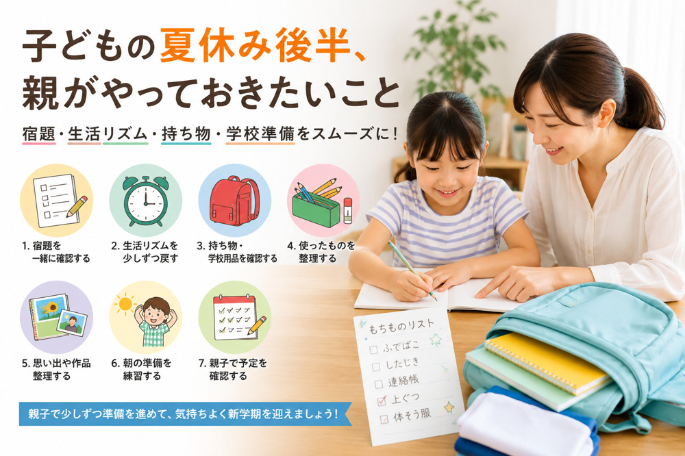 子どもの夏休み後半に親がやっておきたいこと7選｜宿題・生活リズム・学校準備をスムーズにの画像