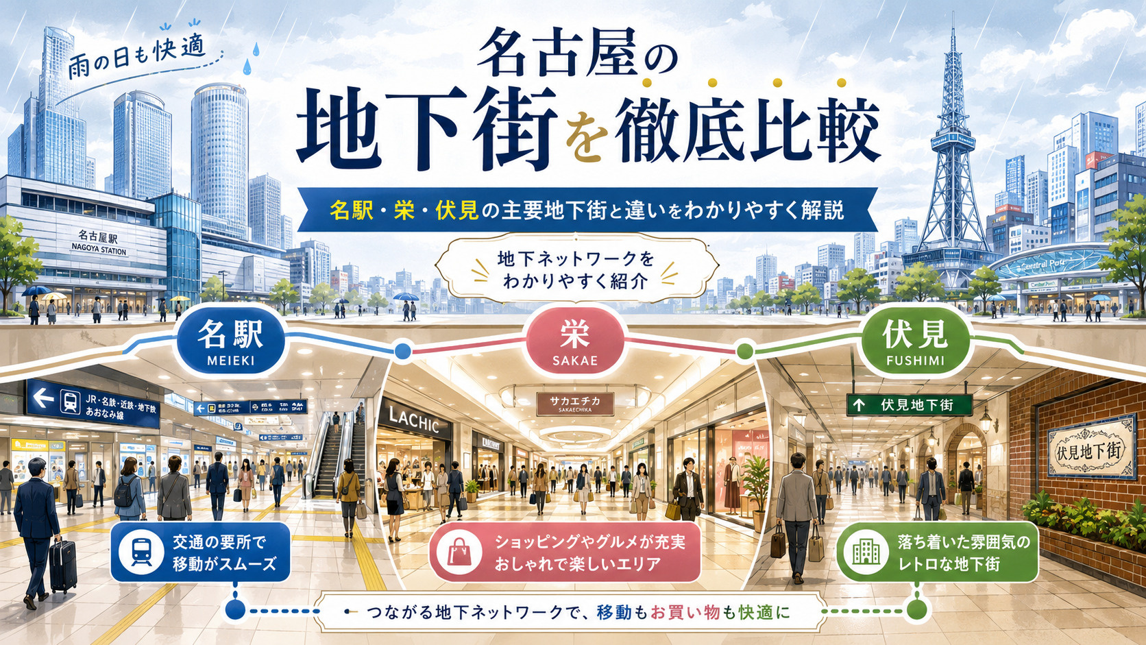 名古屋の地下街を徹底比較｜名駅・栄・伏見の主要地下街と違いをわかりやすく解説の画像