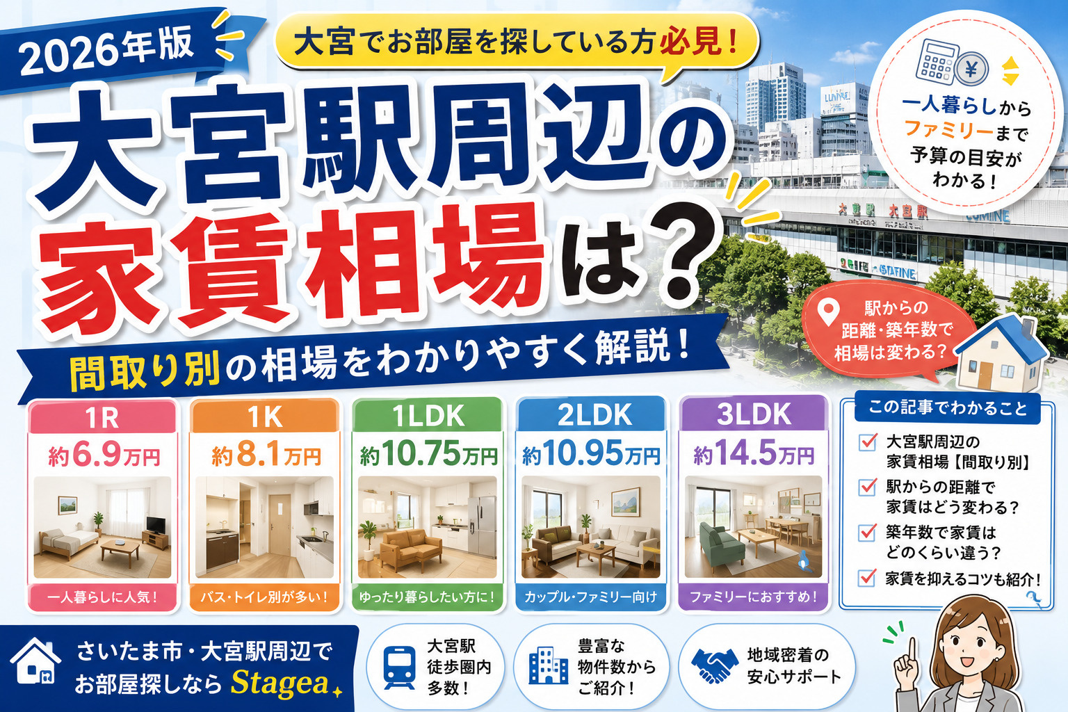 【2026年版】大宮駅周辺の家賃相場は?1R・1K・1LDKなど間取り別に解説!の画像