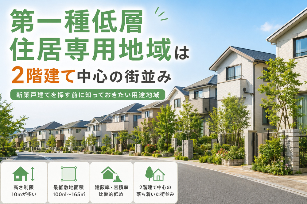 第一種低層住居専用地域は2階建て中心の街並み｜新築戸建てを探す前に知っておきたい用途地域の画像
