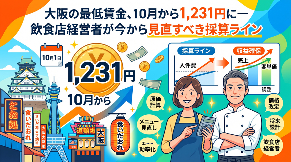 大阪の最低賃金1231円に「飲食店の採算ライン」見直し方の画像