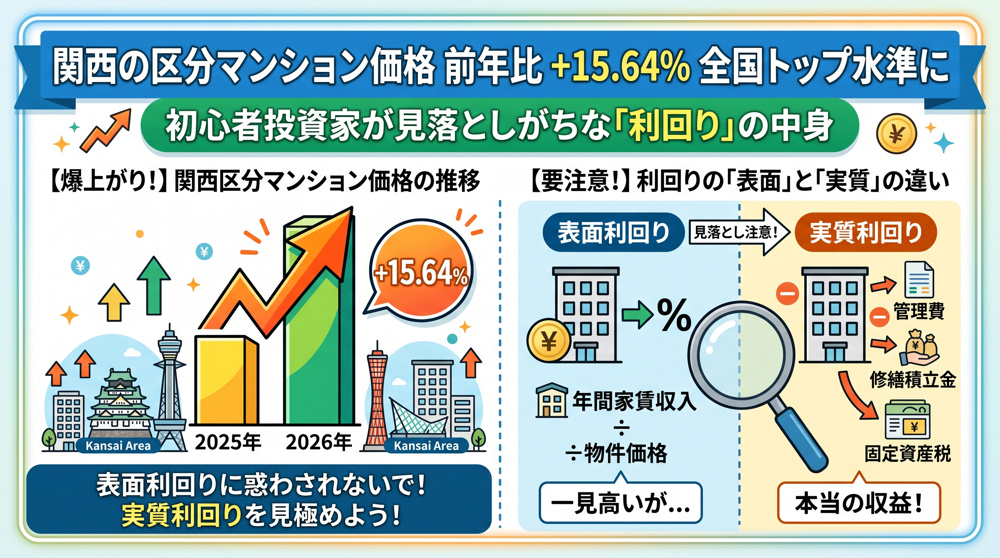 関西の区分マンション価格+15.64% 投資家が見るべき利回りの画像