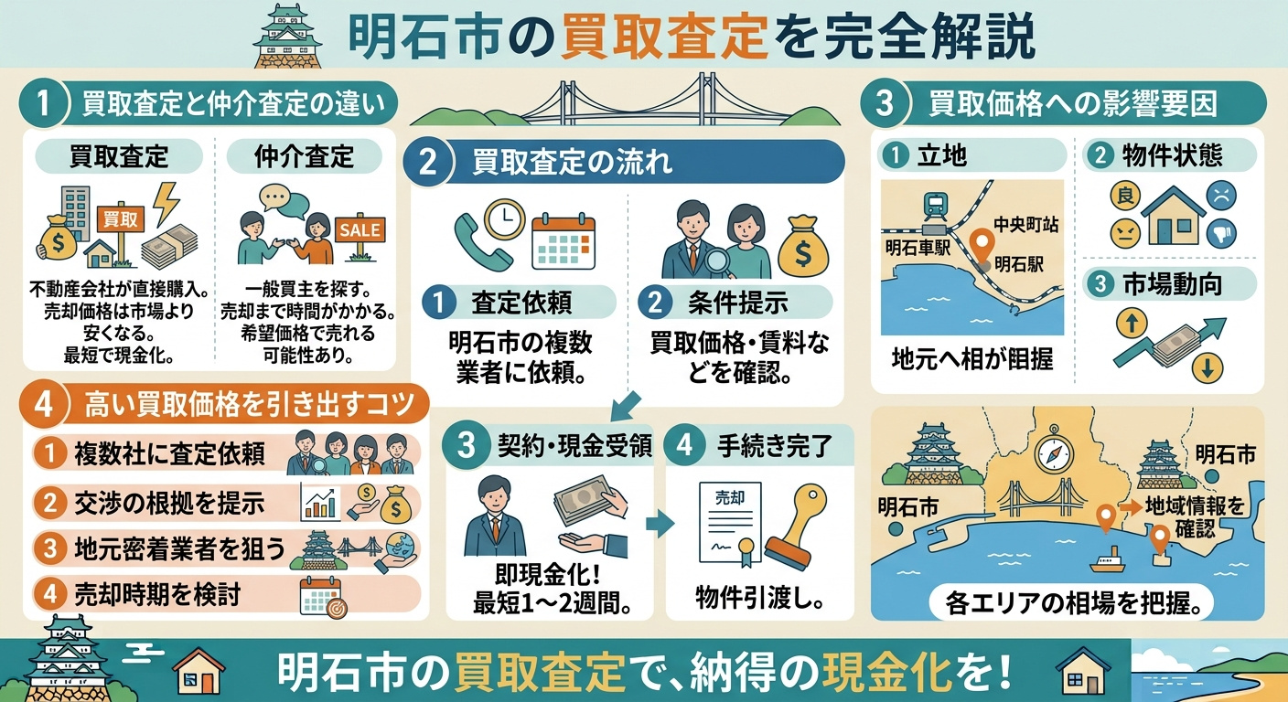 明石市の買取査定を完全解説｜仲介査定との違い・価格相場・高い買取価格を引き出すコツまでの画像