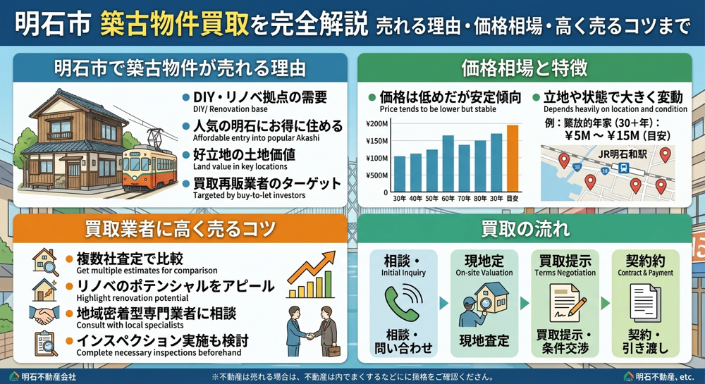 【明石市】築古物件は買取できる？価格相場・解体との比較・高く売るコツを徹底解説の画像
