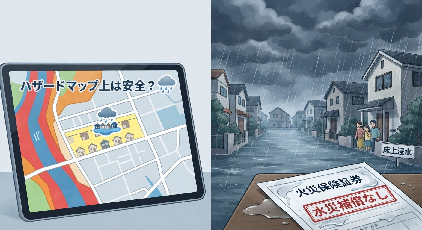 【令和8年8月大雨災害】ハザードマップでセーフだったのに浸水!?知っておくべき「内水氾濫」と火災保険の罠の画像