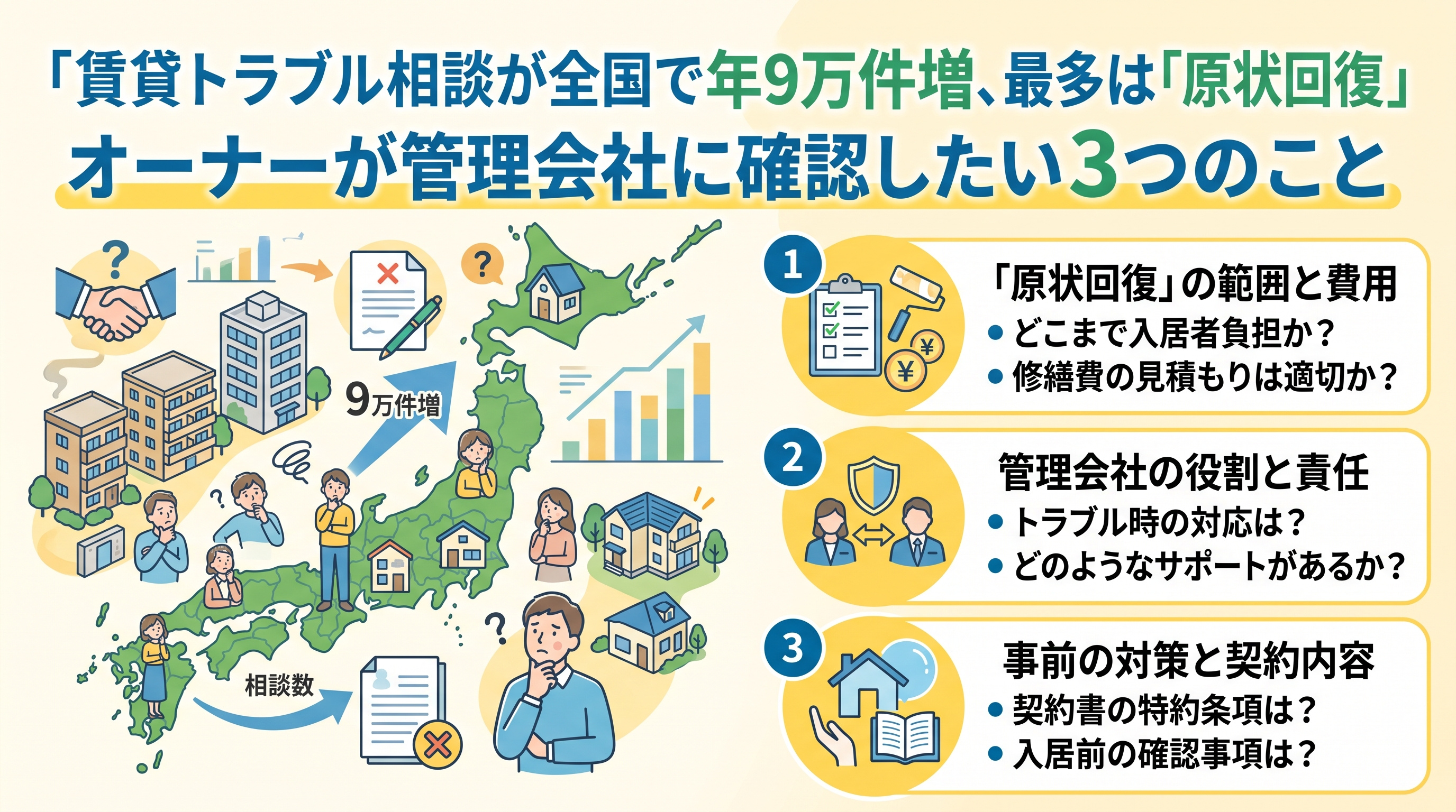 賃貸トラブル相談9万件増「原状回復」オーナーの確認点の画像