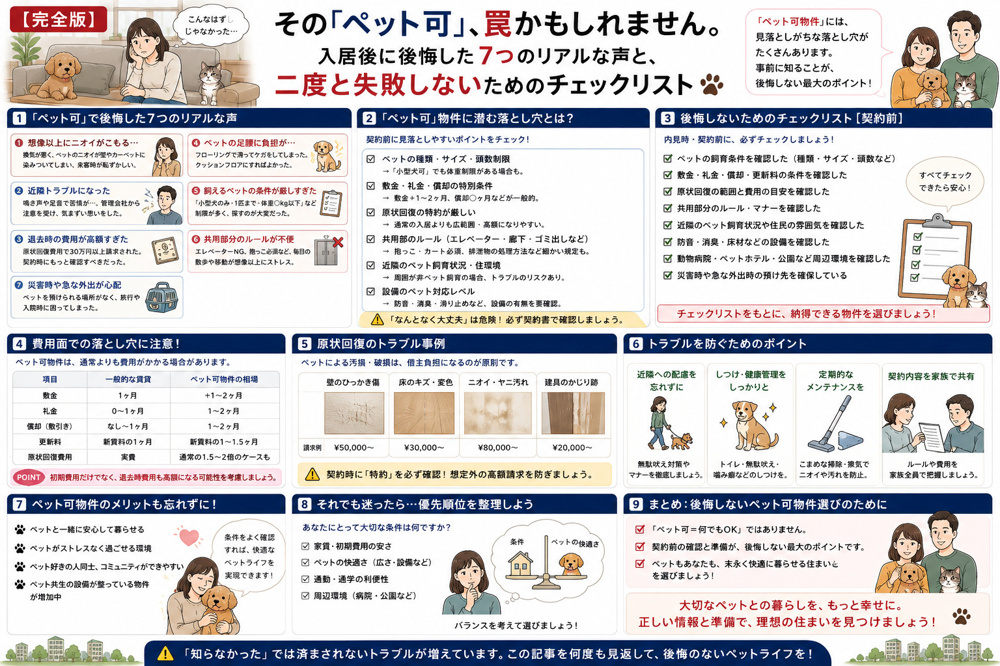 【完全版】その「ペット可」、罠かもしれません。入居後に後悔した7つのリアルな声と、二度と失敗しないためのチェックリストの画像