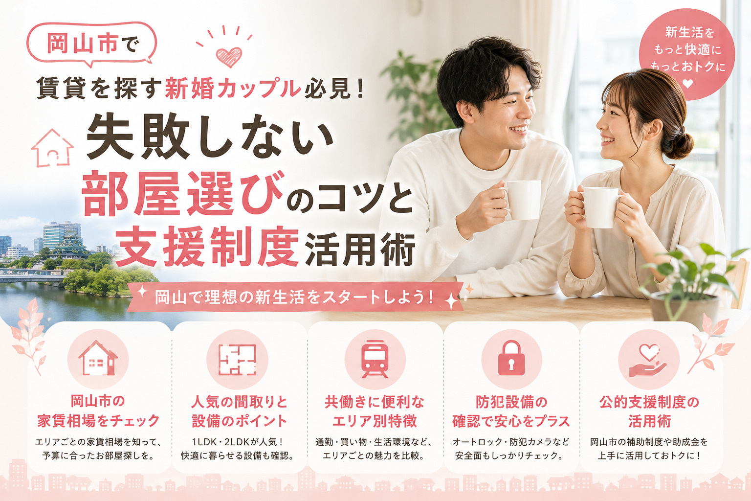 岡山市で賃貸を探す新婚カップル必見！失敗しない部屋選びのコツと支援制度活用術の画像