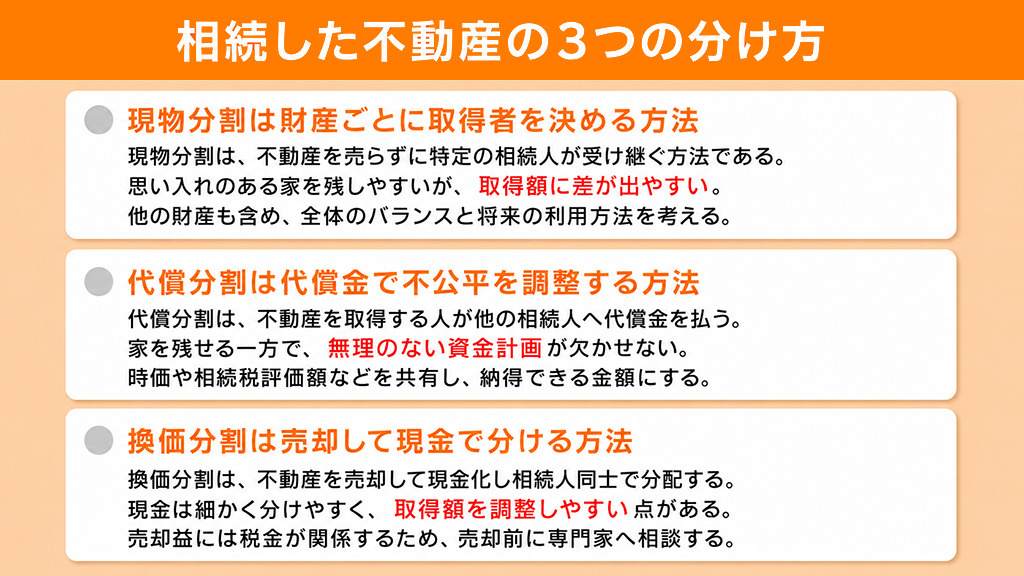 相続した不動産の3つの分け方