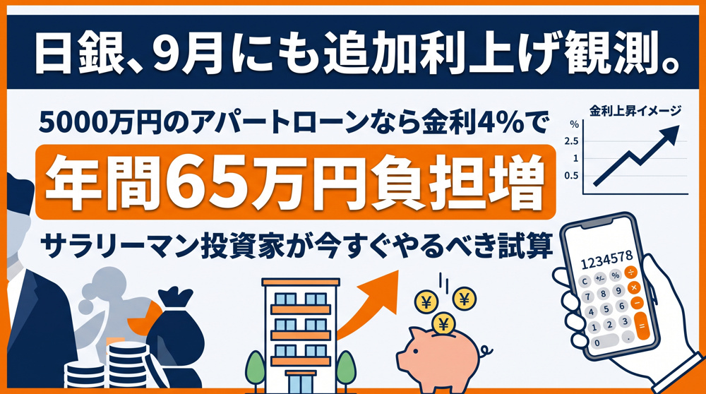 日銀9月にも追加利上げ、アパートローン負担増の試算の画像
