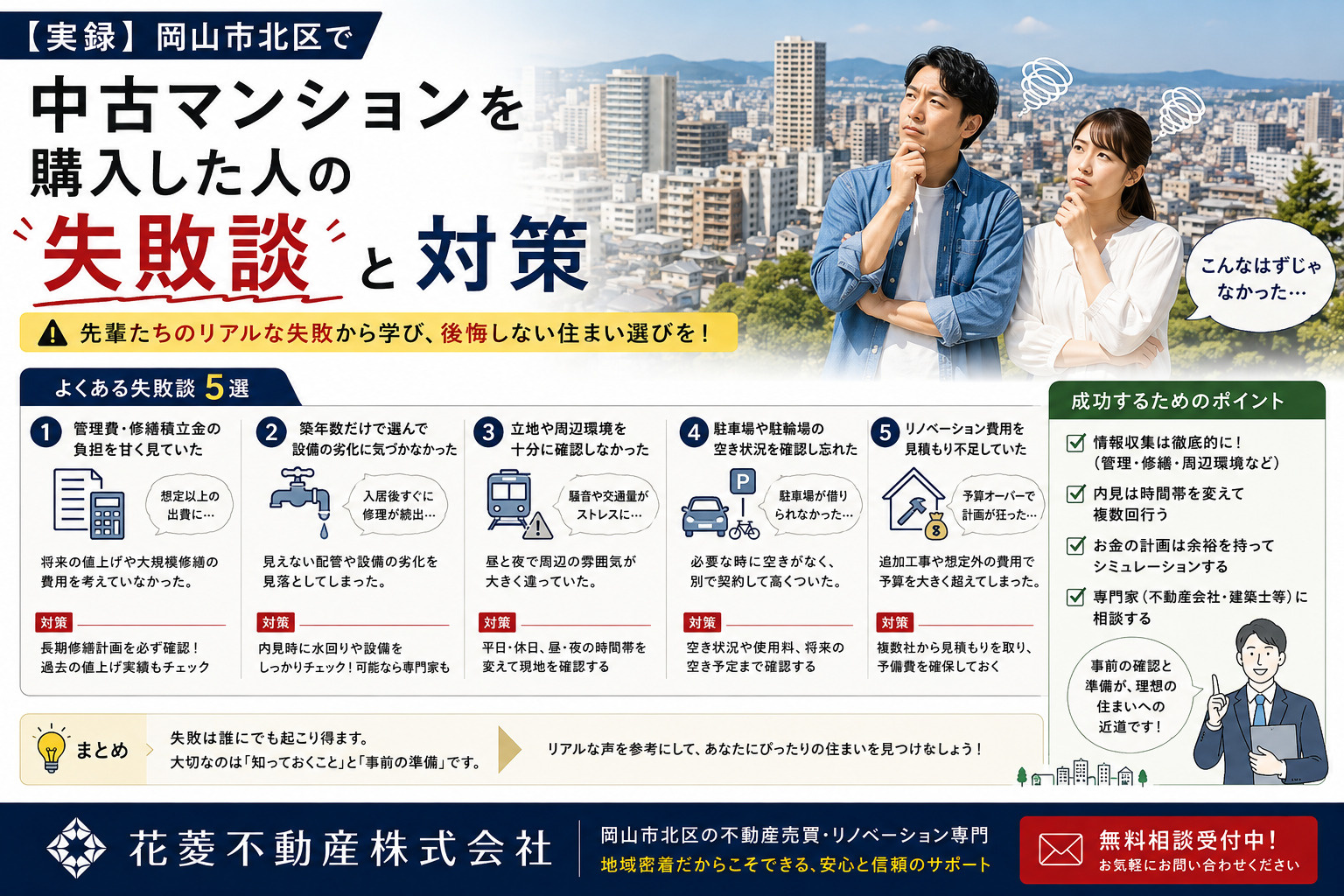 【実録】岡山市北区で中古マンションを購入した人の失敗談と対策の画像