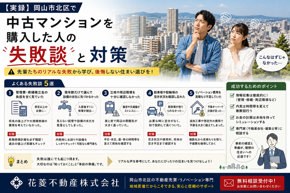 【実録】岡山市北区で中古マンションを購入した人の失敗談と対策の画像