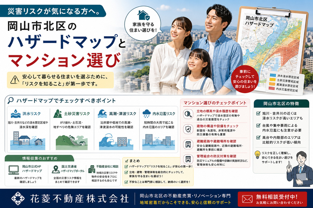 災害リスクが気になる方へ。岡山市北区のハザードマップとマンション選びの画像