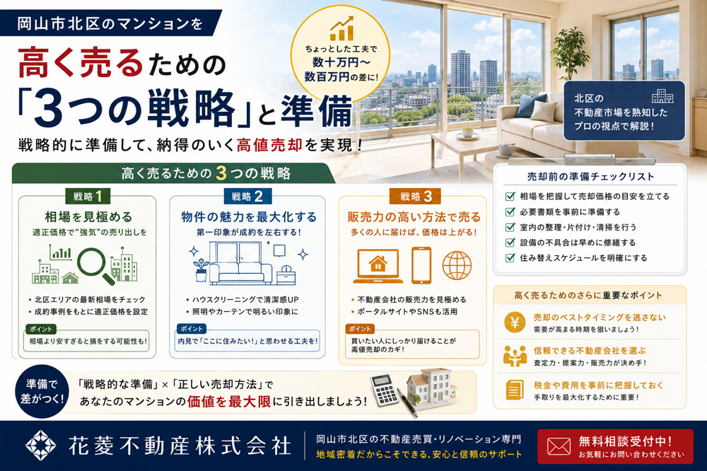 岡山市北区のマンションを高く売るための「3つの戦略」と準備の画像
