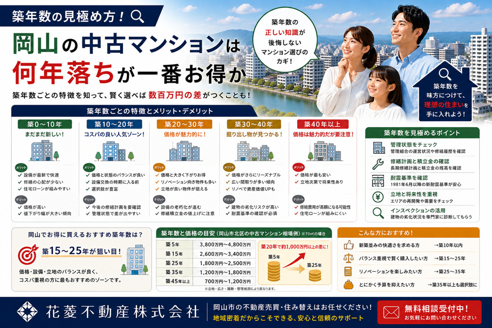築年数の見極め方！岡山の中古マンションは何年落ちが一番お得かの画像