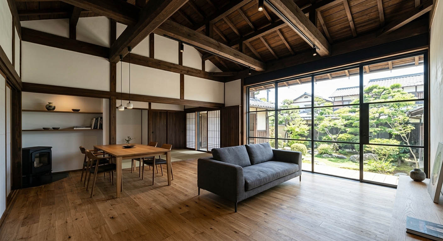 芦屋の古い戸建ての良さを活かして上質な住空間にフルリノベーションしたLDK