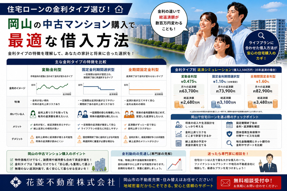 住宅ローンの金利タイプ選び！岡山の中古マンション購入で最適な借入方法の画像