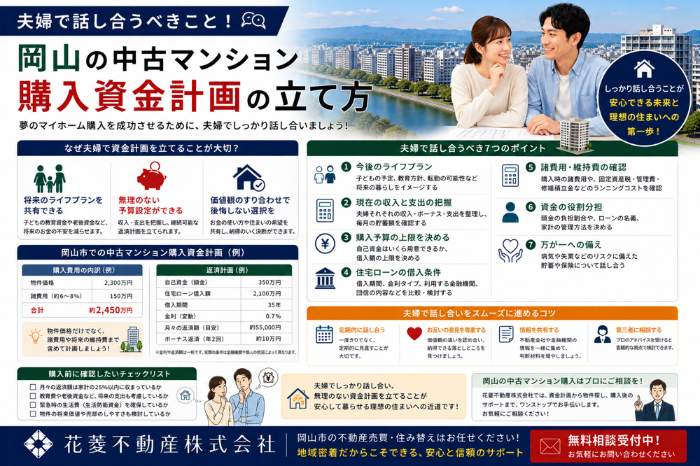 夫婦で話し合うべきこと！岡山の中古マンション購入資金計画の立て方の画像
