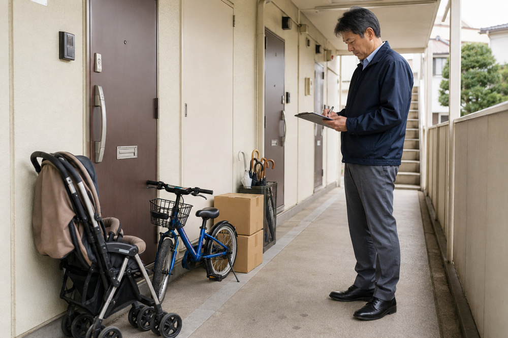 埼玉の賃貸物件で共用廊下に私物が置かれていたら？オーナー様の対応と注意点の画像