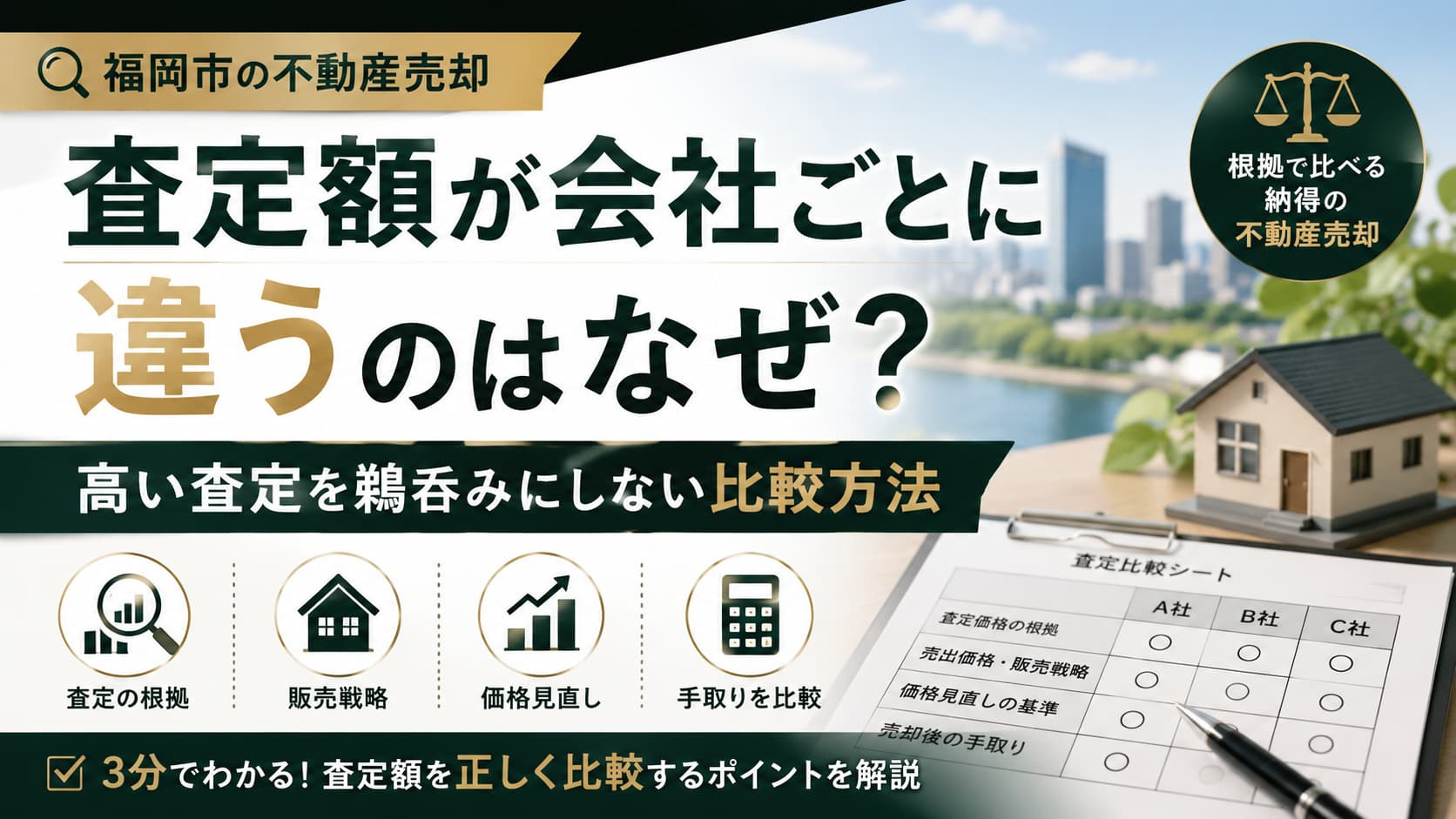 福岡市の不動産査定額が会社ごとに違うのはなぜ?高い査定を鵜呑みにしない比較方法の画像
