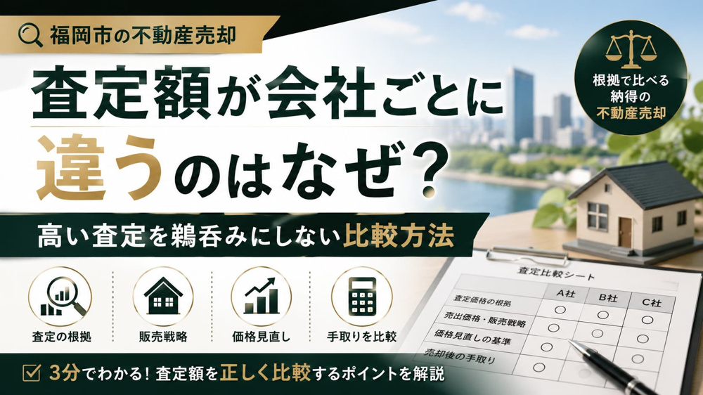 福岡市の不動産査定額が会社ごとに違うのはなぜ？高い査定を鵜呑みにしない比較方法の画像