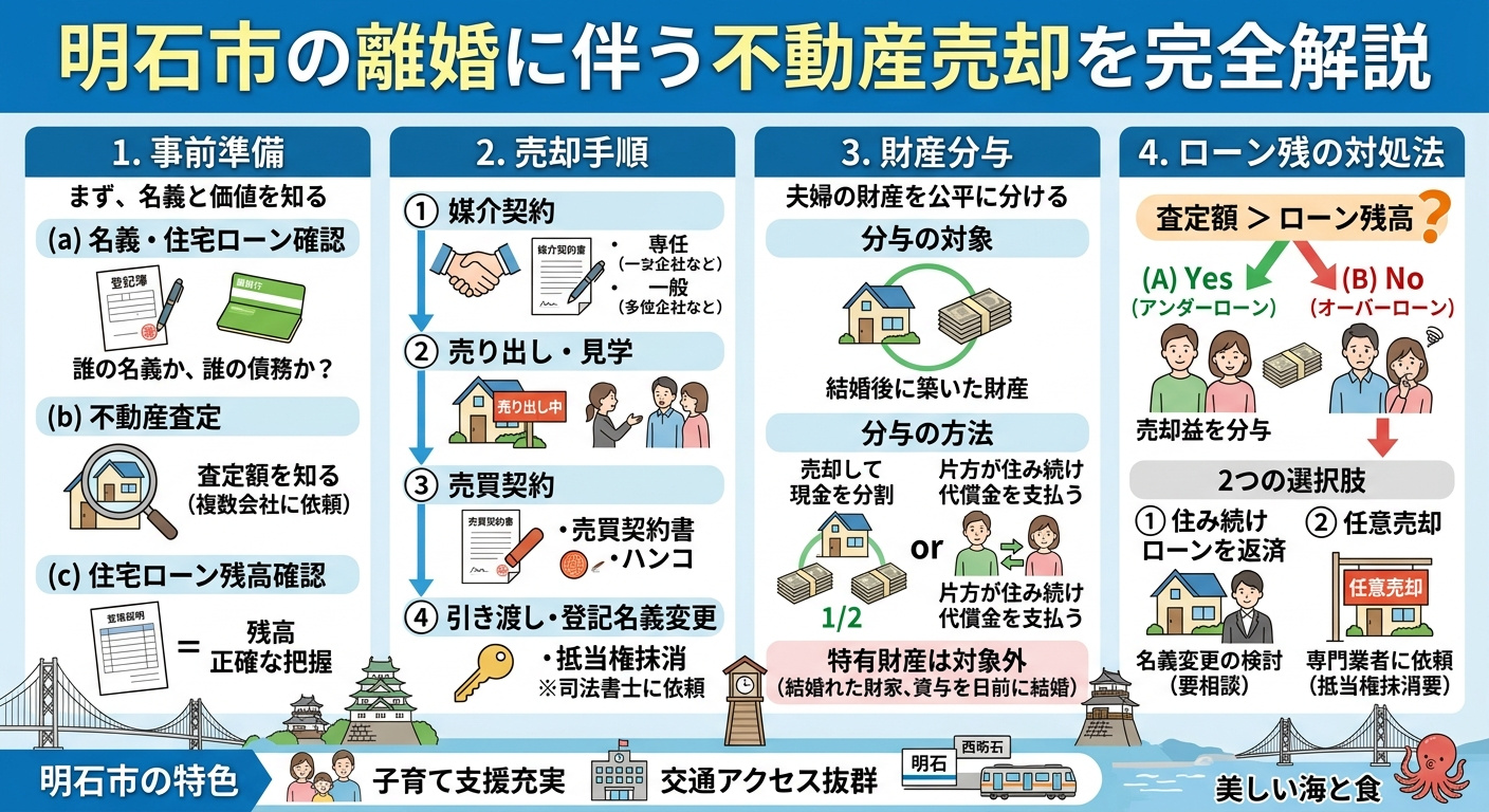 明石市の離婚に伴う不動産売却を完全解説|財産分与・ローン残の対処・売却手順・注意点までの画像