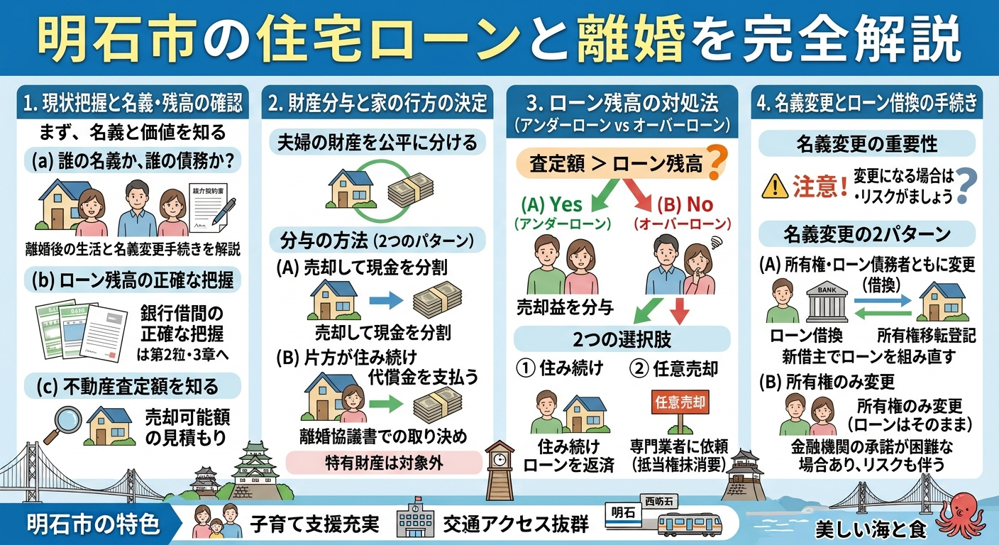 明石市の住宅ローン・離婚完全ガイド2025|オーバーローン・任意売却・競売回避・名義変更までの画像