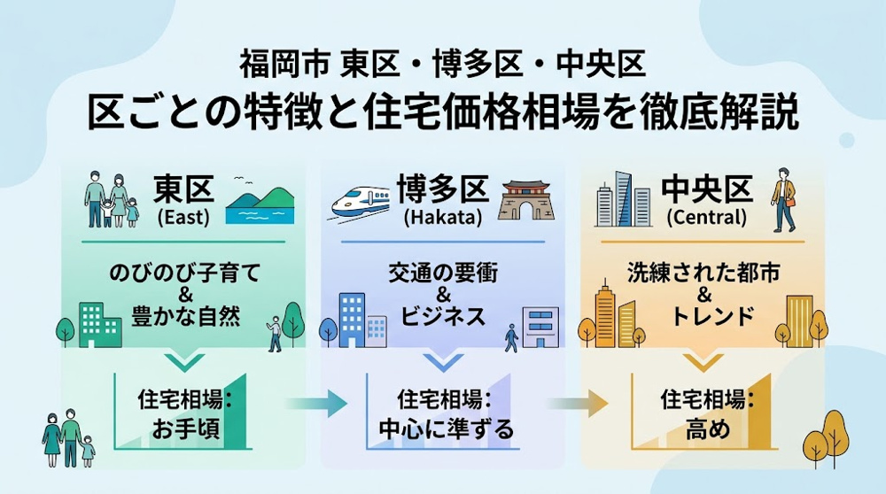 福岡市東区・博多区・中央区…区ごとの特徴と住宅価格相場を徹底解説の画像