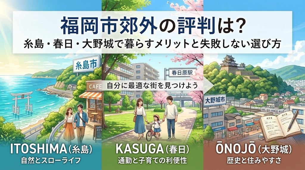 福岡市郊外の評判は？糸島・春日・大野城で暮らすメリットと失敗しない選び方の画像