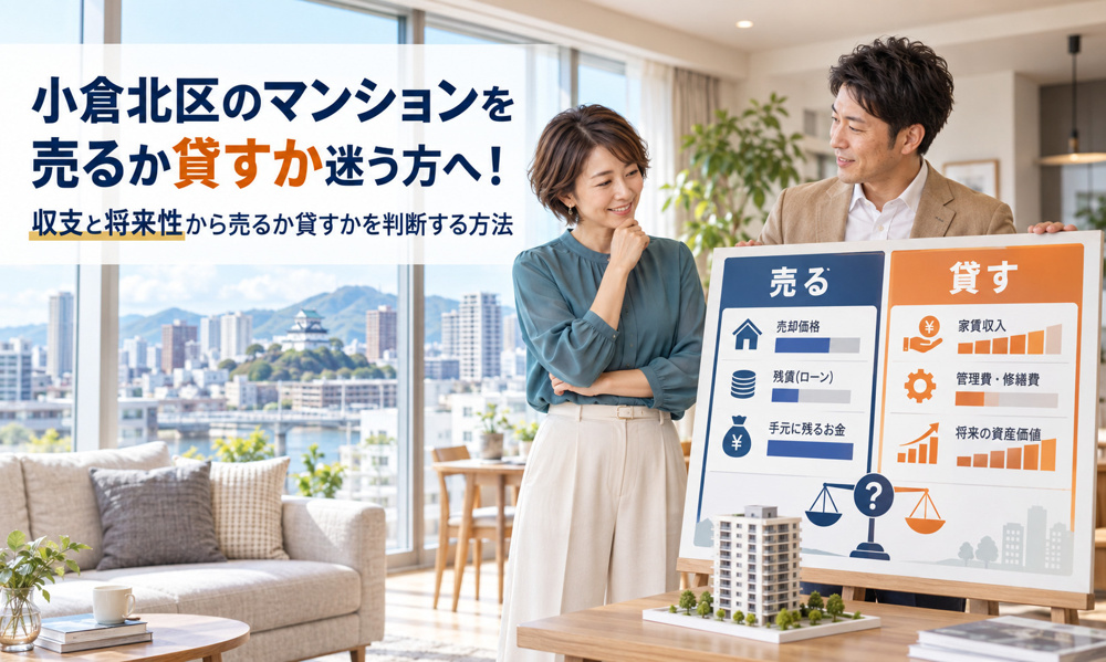 小倉北区のマンションを売るか貸すか迷う方へ！収支と将来性から売るか貸すかを判断する方法の画像
