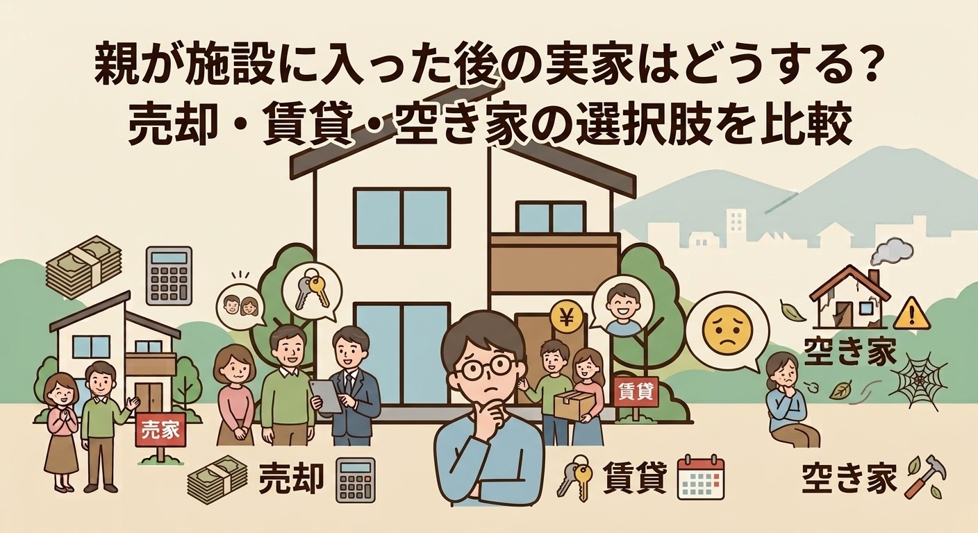 親が施設に入った後の実家はどうする？売却・賃貸・空き家の選択肢を比較の画像