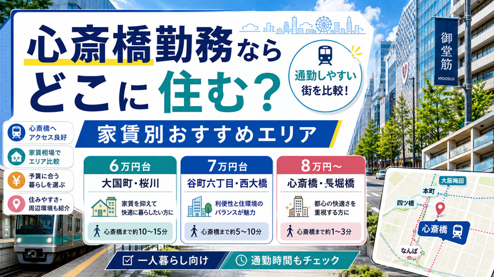 心斎橋勤務ならどこに住む？家賃別おすすめエリア5選｜大阪の一人暮らしの画像