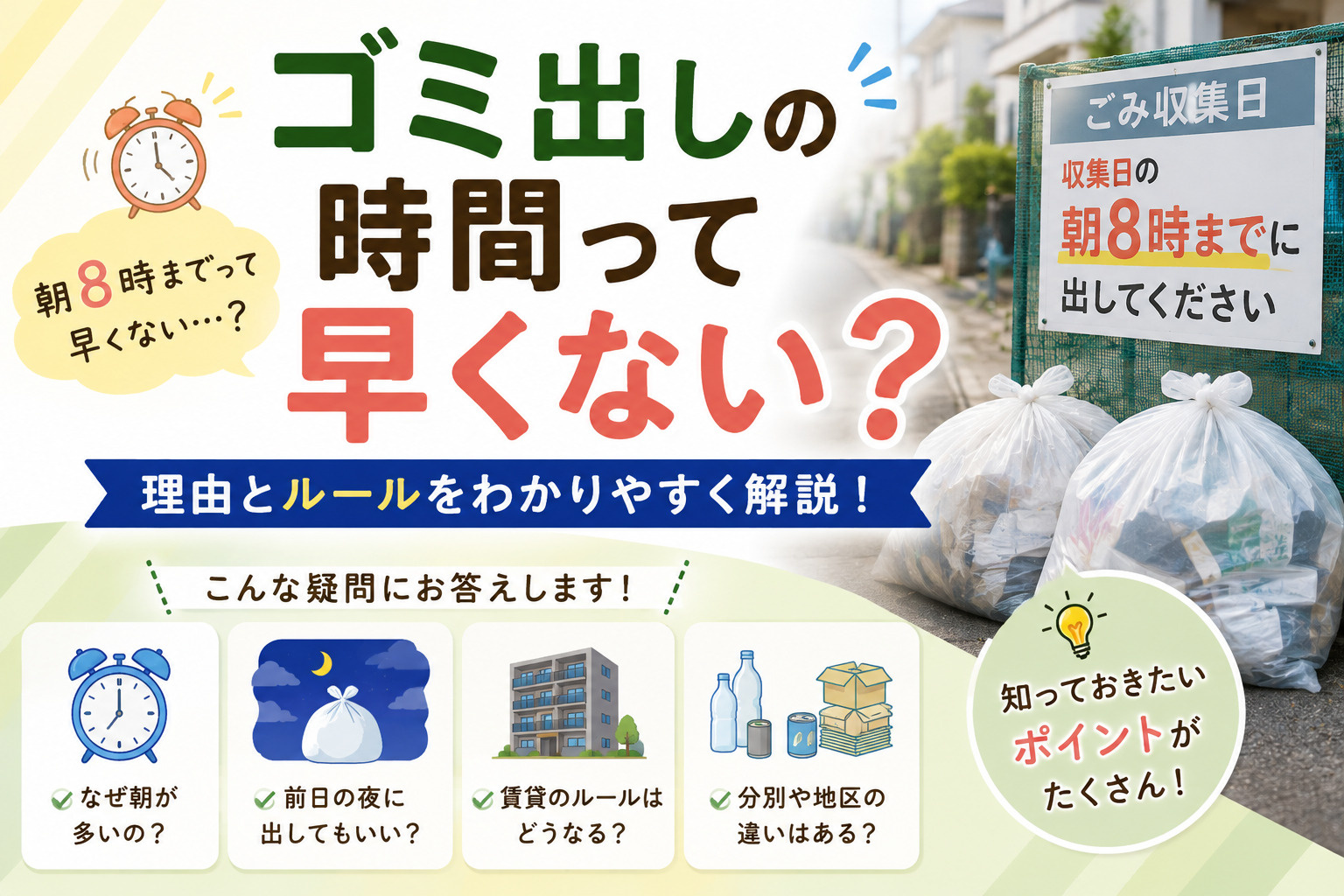 ゴミ出しの時間って早くない?|賃貸で「朝○時まで」と決められている理由の画像