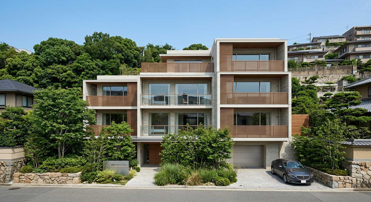 芦屋の景観に調和する洗練された高級賃貸住宅・アパートの外観