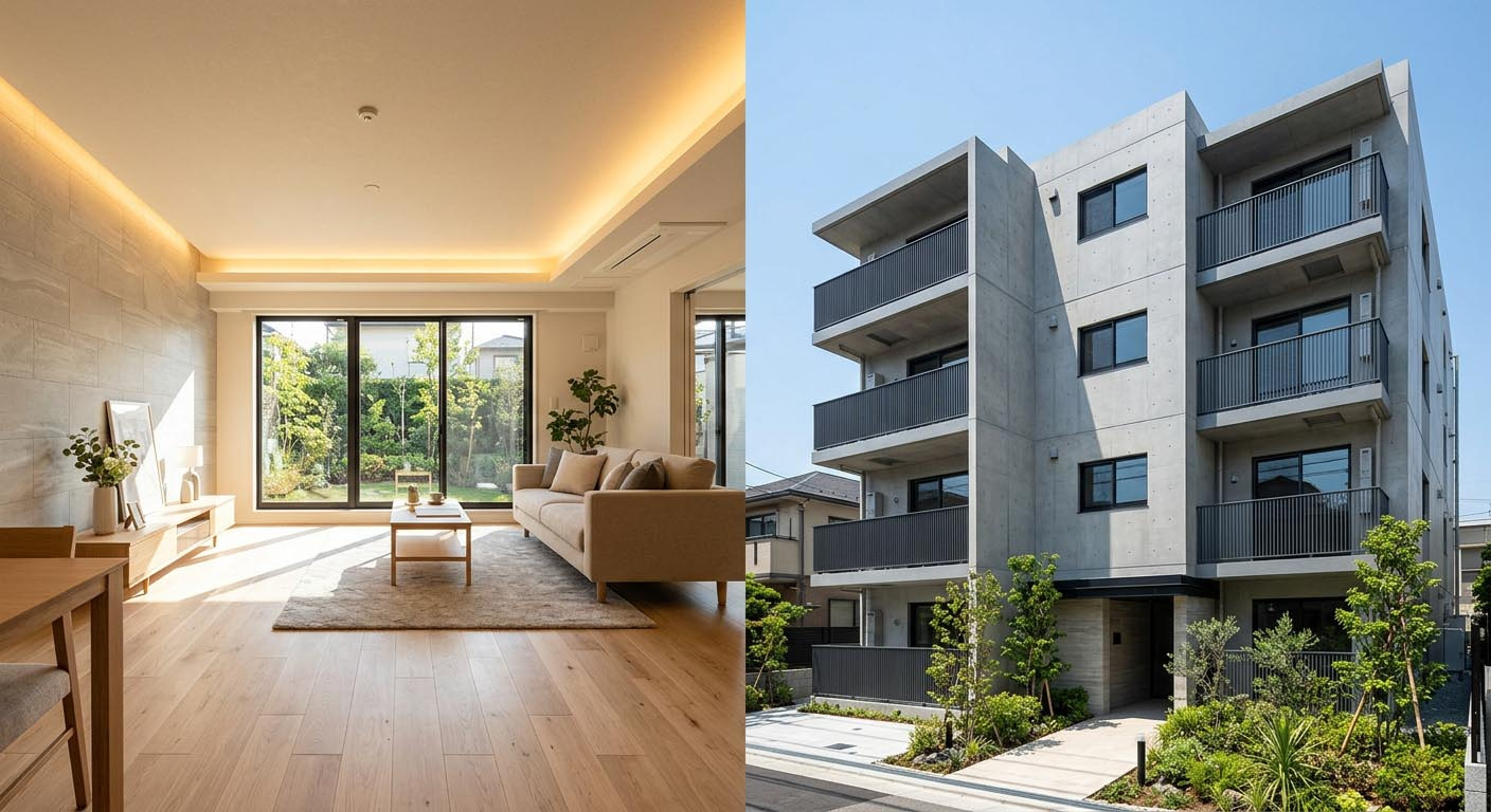 高級感と清潔感のある芦屋の一棟アパート内装リビング