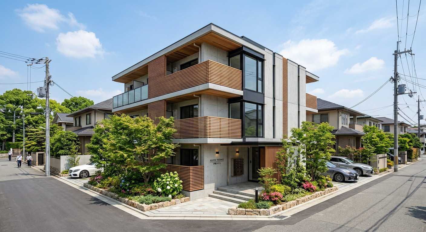 重厚感と耐久性を備えた芦屋エリアのRC造収益不動産の建築事例