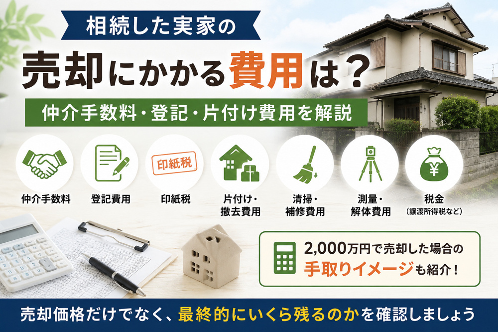 相続した実家の売却にかかる費用は？仲介手数料・登記・片付け費用を解説の画像
