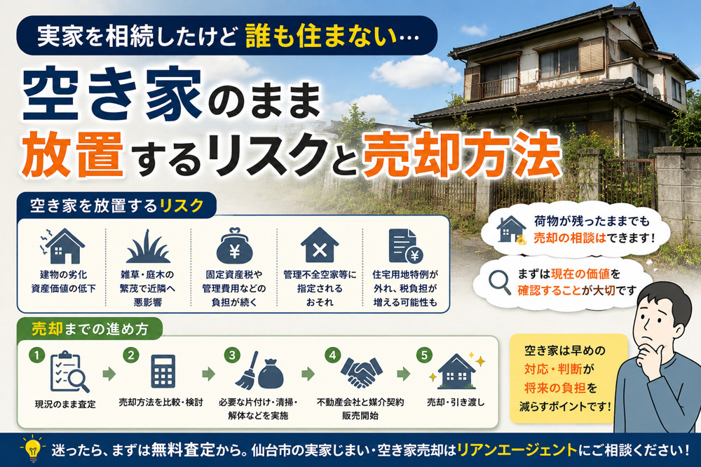 実家を相続したけど誰も住まない｜空き家のまま放置するリスクと売却方法の画像