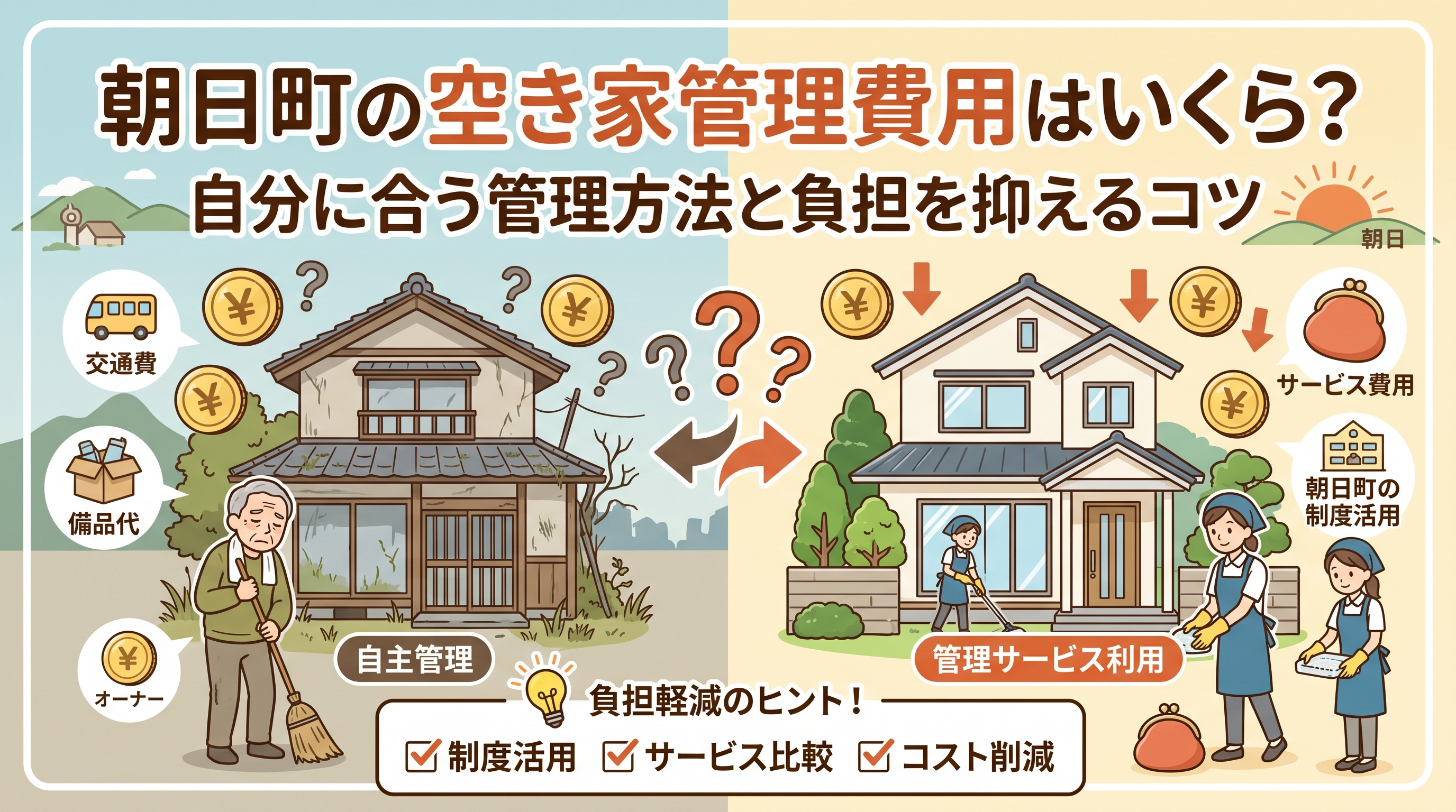 朝日町の空き家管理費用はいくら？自分に合う管理方法と負担を抑えるコツの画像