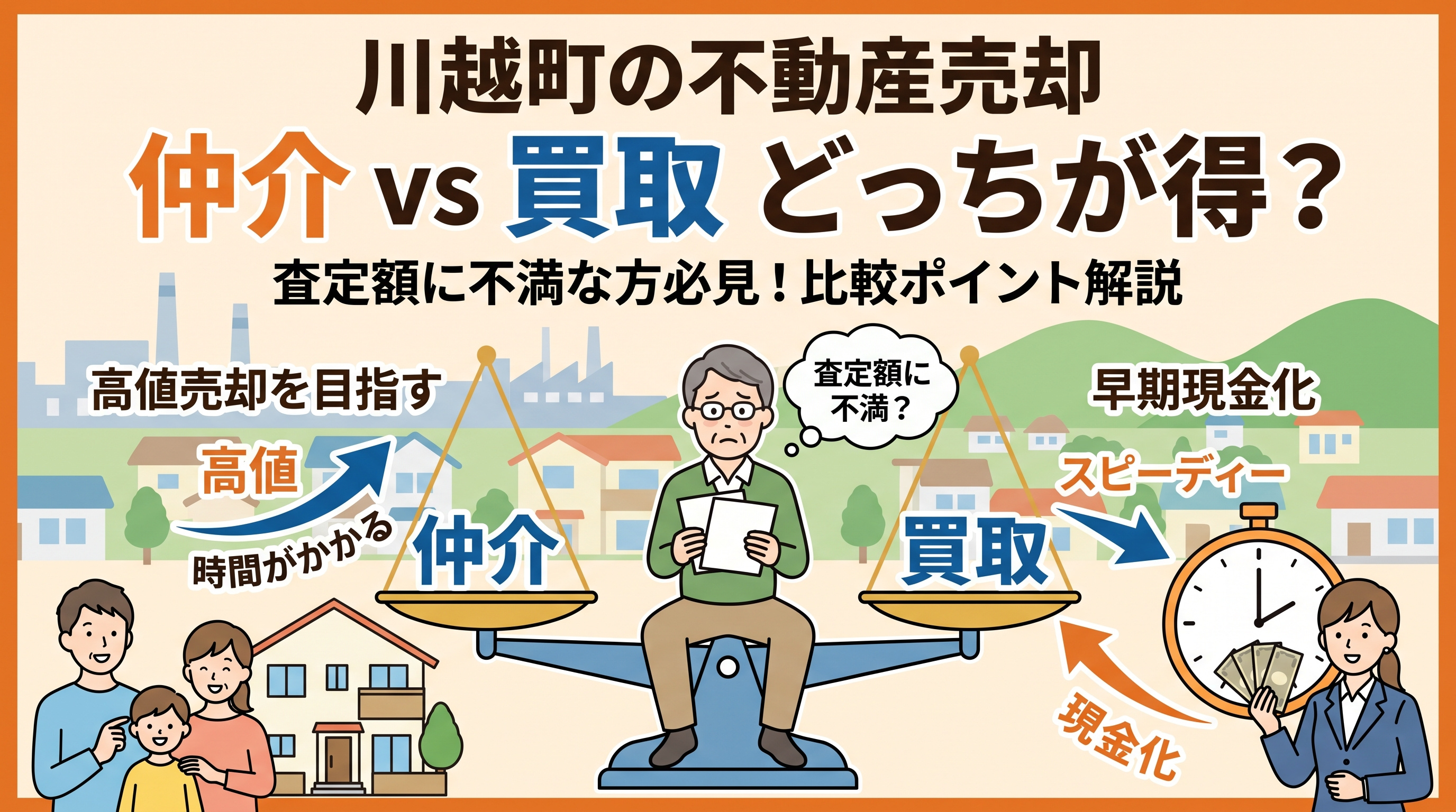 川越町の不動産売却は仲介と買取どっちが得?査定額に不満なときの比較ポイントを解説の画像