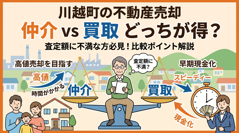 川越町の不動産売却は仲介と買取どっちが得？査定額に不満なときの比較ポイントを解説の画像