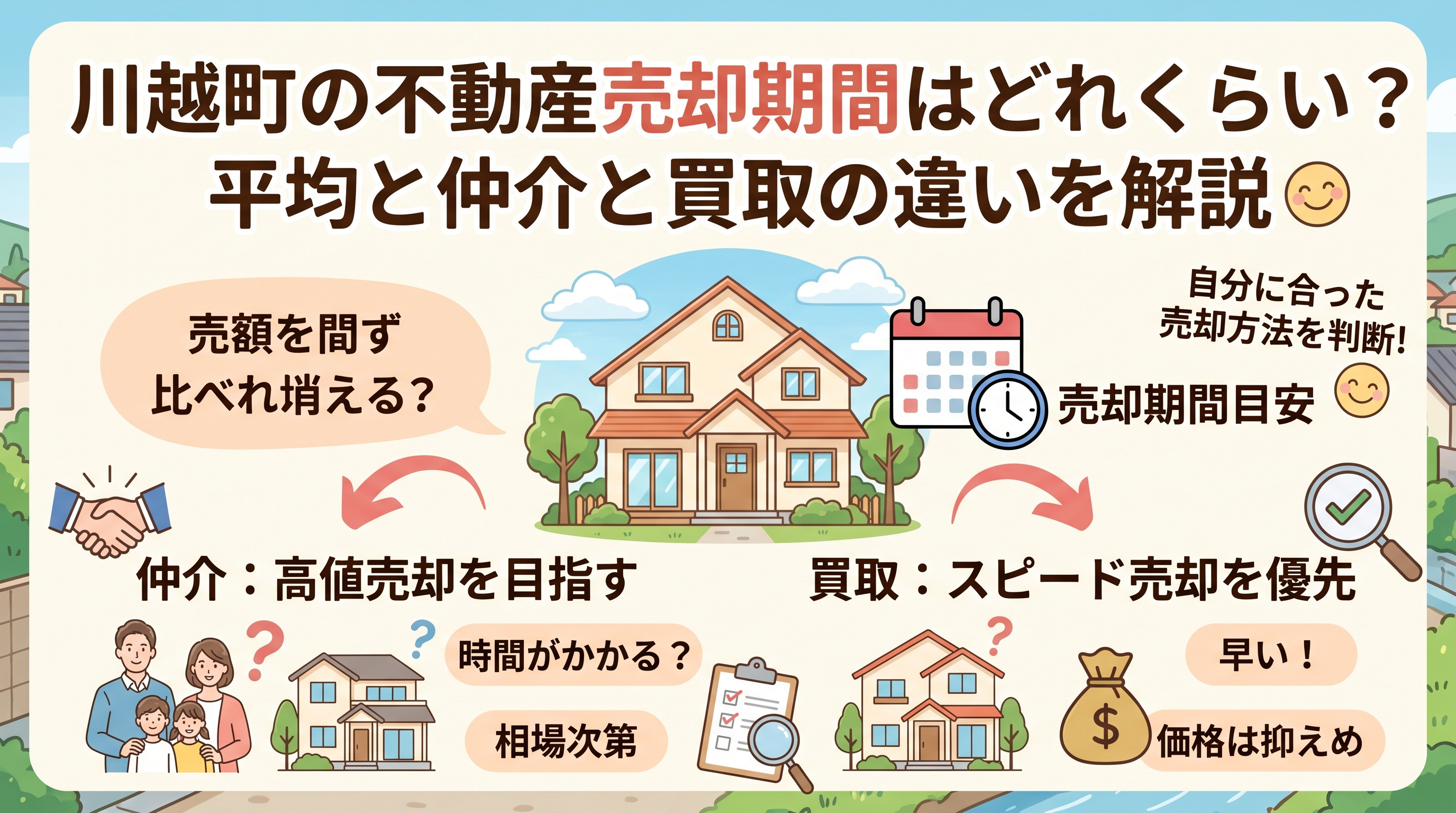川越町の不動産売却期間はどれくらい？平均と仲介と買取の違いを解説の画像