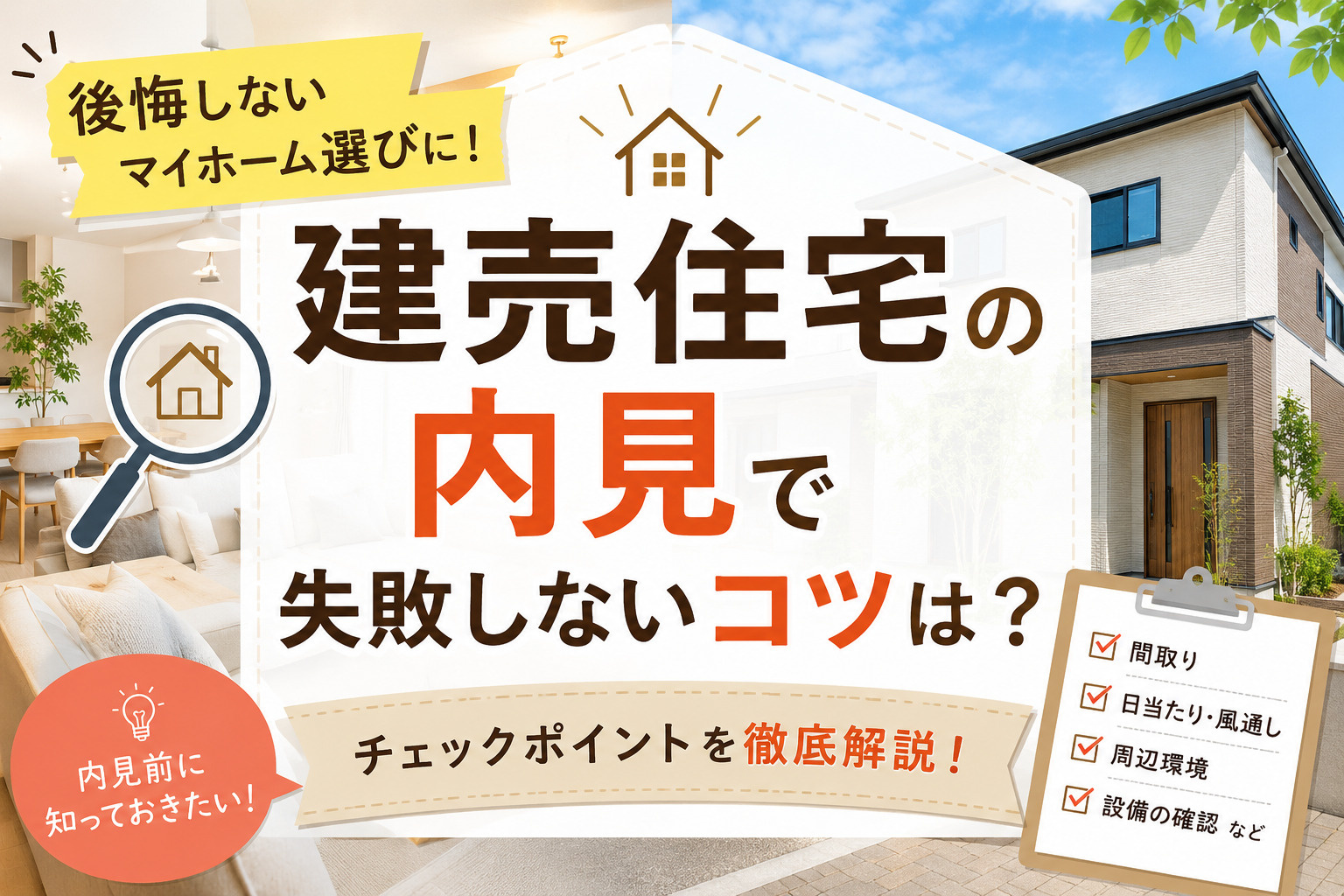 建売住宅の内見で失敗しないコツは?チェックポイントを分かりやすく解説の画像