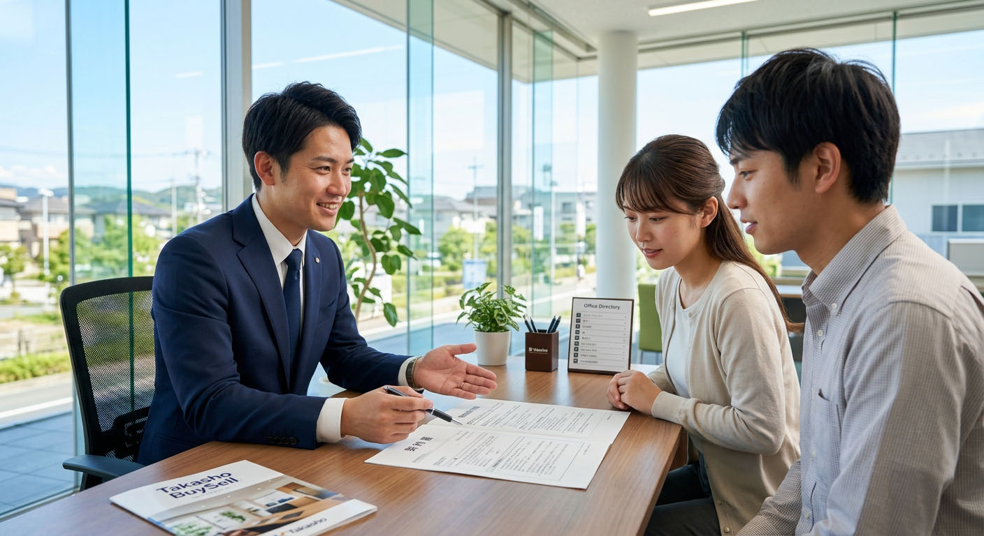 高翔バイセルの専門スタッフが契約書と重要事項説明書をお客様へ丁寧に説明する風景
