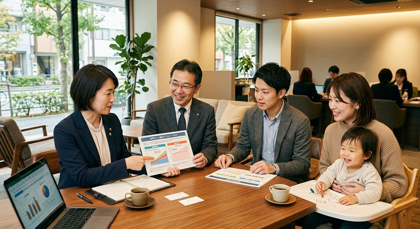 芦屋の店舗でファイナンシャルプランとローン提案を行うスタッフ